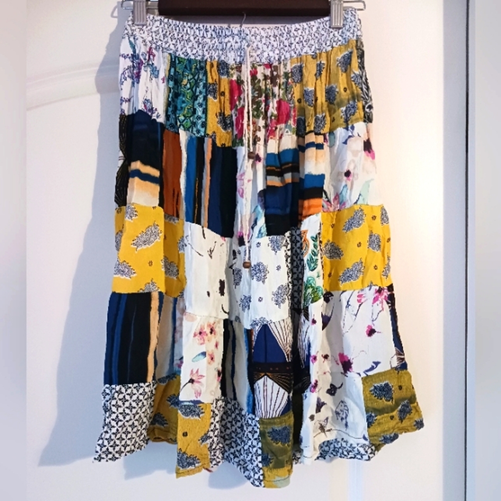 Vtg Patchwork Floral A Line Flowy Skirt Size S/M